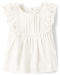 Girls Eyelet Linen-Blend Top