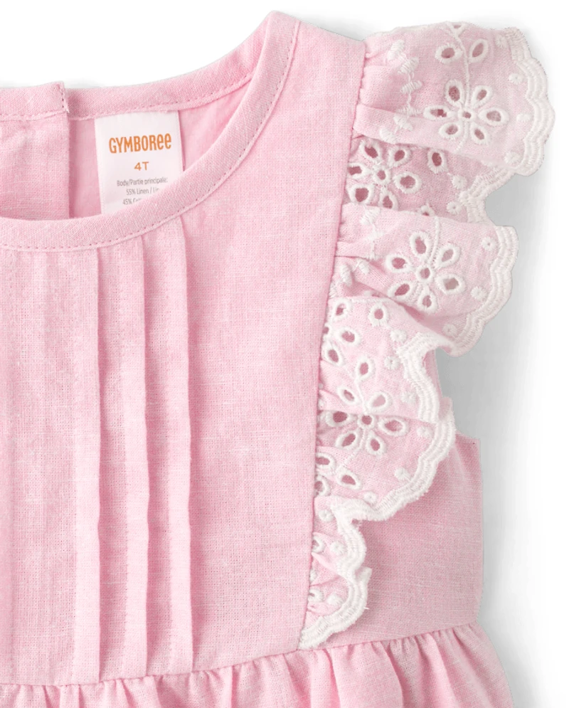 Girls Eyelet Linen-Blend Top