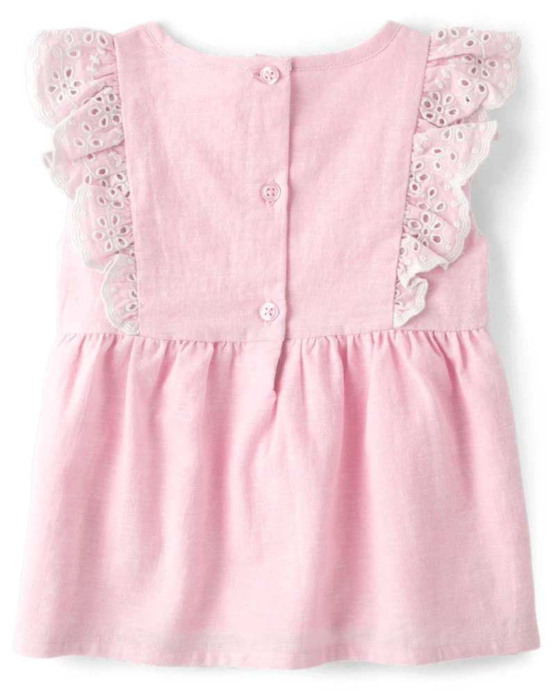 Girls Eyelet Linen-Blend Top