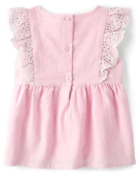 Girls Eyelet Linen-Blend Top