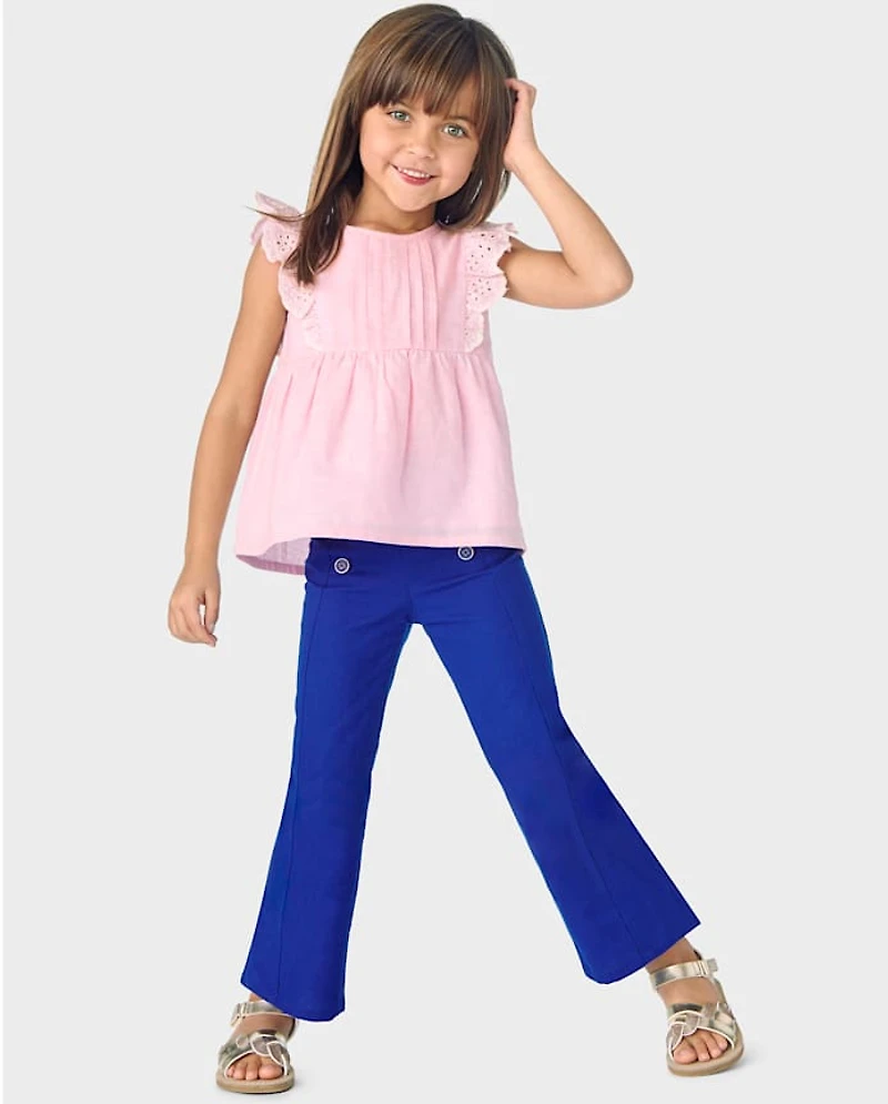 Girls Eyelet Linen-Blend Top