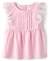 Girls Eyelet Linen-Blend Top