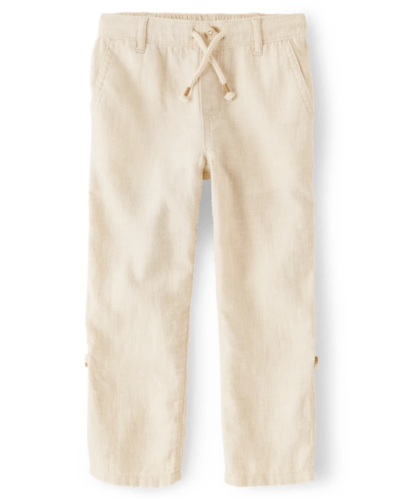 Kids Roll Cuff Linen-Blend Pull On Pants