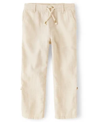 Kids Roll Cuff Linen-Blend Pull On Pants