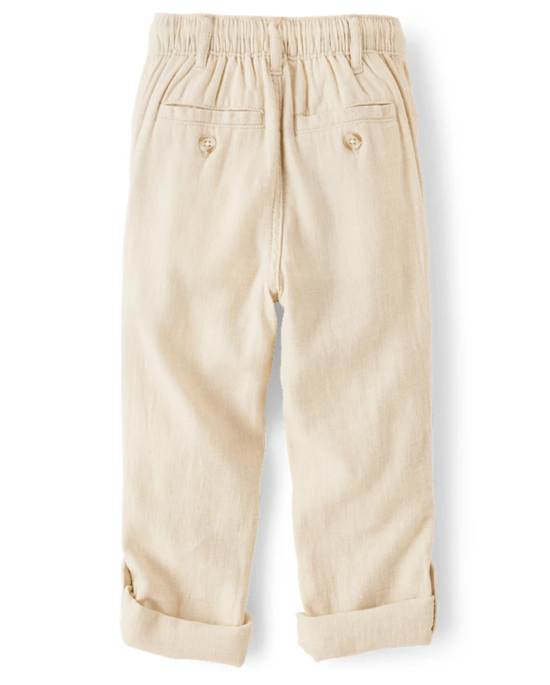 Pantalon enfant à revers en lin mélang