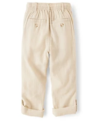 Pantalon enfant à revers en lin mélang