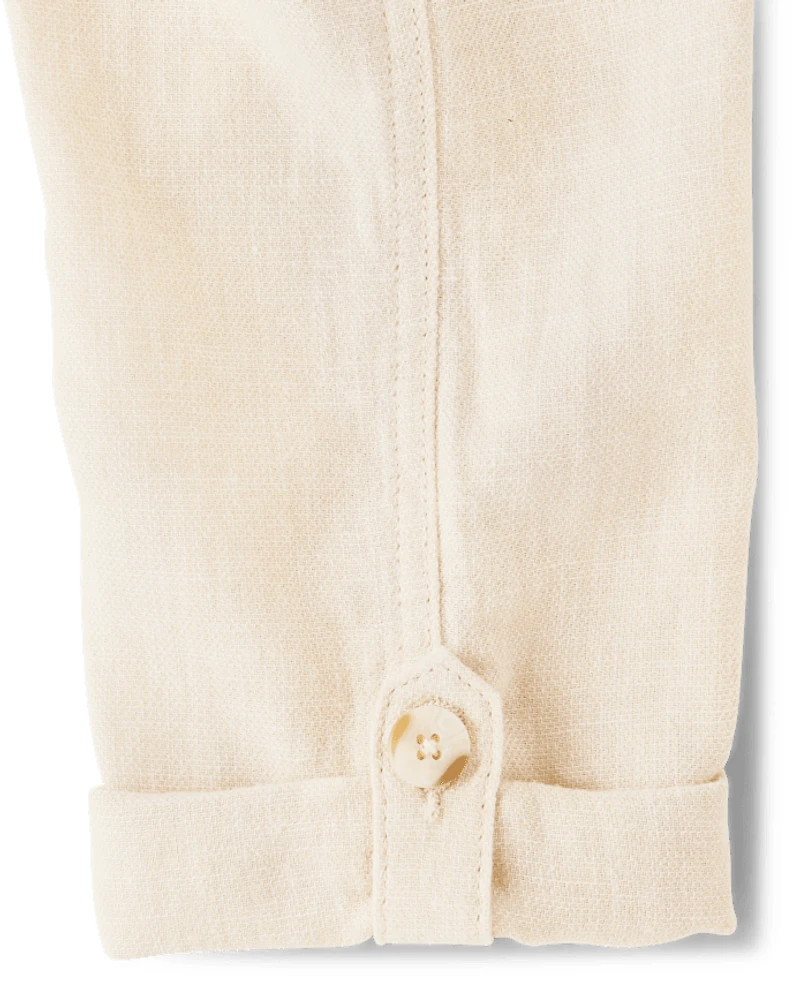 Pantalon enfant à revers en lin mélang
