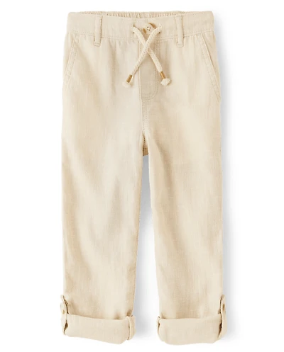 Kids Roll Cuff Linen-Blend Pull On Pants