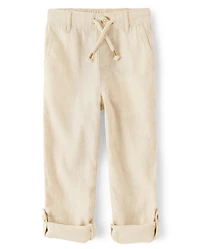 Kids Roll Cuff Linen-Blend Pull On Pants
