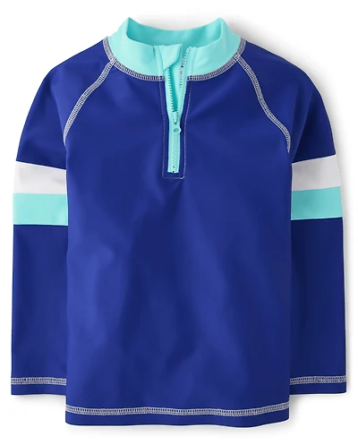 Boys Striped Zip Rashguard - Swim