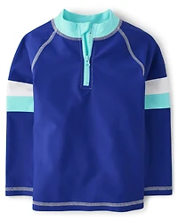 Boys Striped Zip Rashguard - Swim