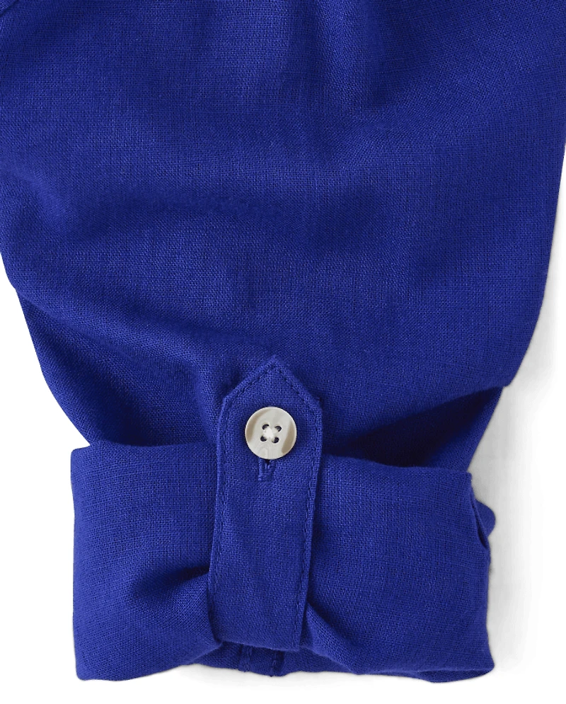 Kids Dad And Me Linen-Blend Button Up Shirt