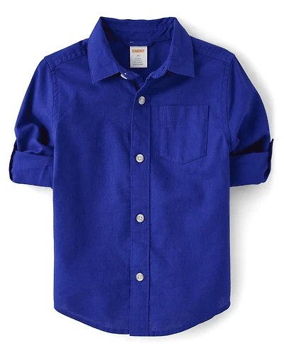Chemise boutonnée en lin mélangé pour enfants, papa et moi