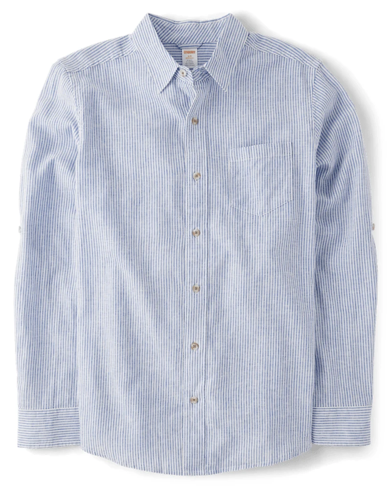 Chemise boutonnée rayée en lin mélangé « Papa et moi » pour homme