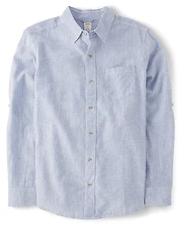 Chemise boutonnée rayée en lin mélangé « Papa et moi » pour homme