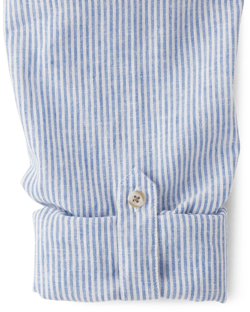 Chemise boutonnée rayée en lin mélangé « Papa et moi » pour homme