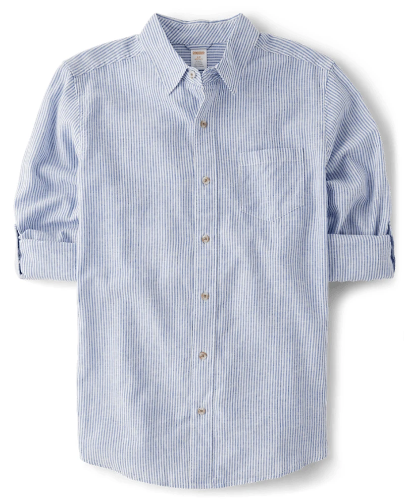 Chemise boutonnée rayée en lin mélangé « Papa et moi » pour homme