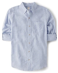 Chemise boutonnée rayée en lin mélangé « Papa et moi » pour homme