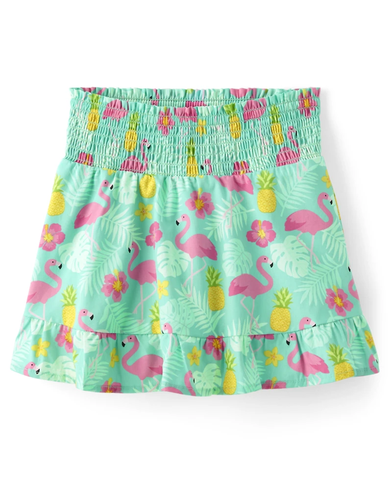 Jupe-short à smocks flamants roses pour filles - Palmiers du bord de mer