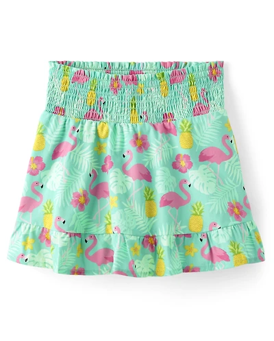 Jupe-short à smocks flamants roses pour filles - Palmiers du bord de mer