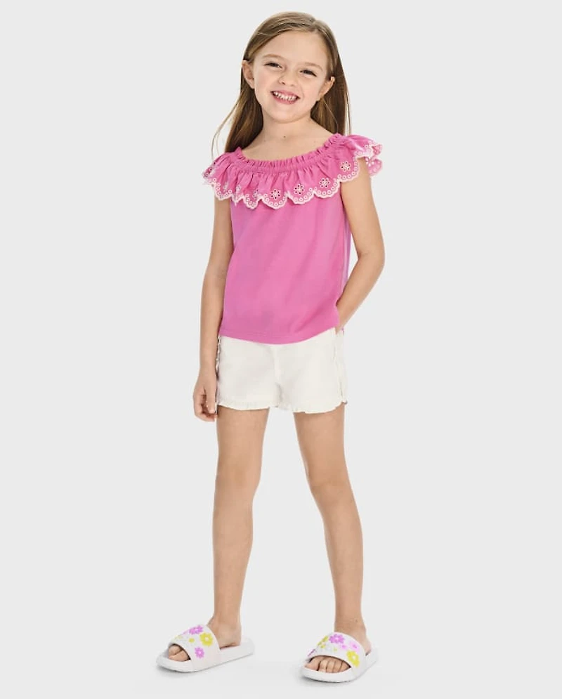 Girls Eyelet Ruffle Top