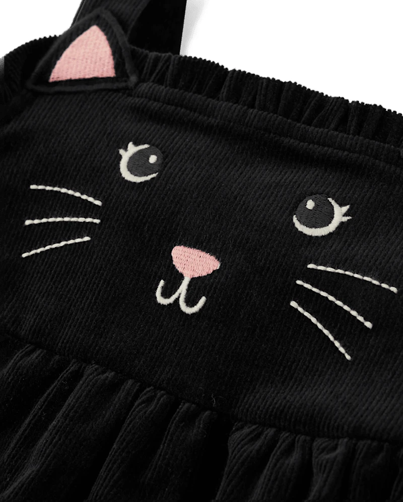 Girls Embroidered Cat Corduroy Jumper - Halloween