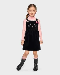 Girls Embroidered Cat Corduroy Jumper - Halloween