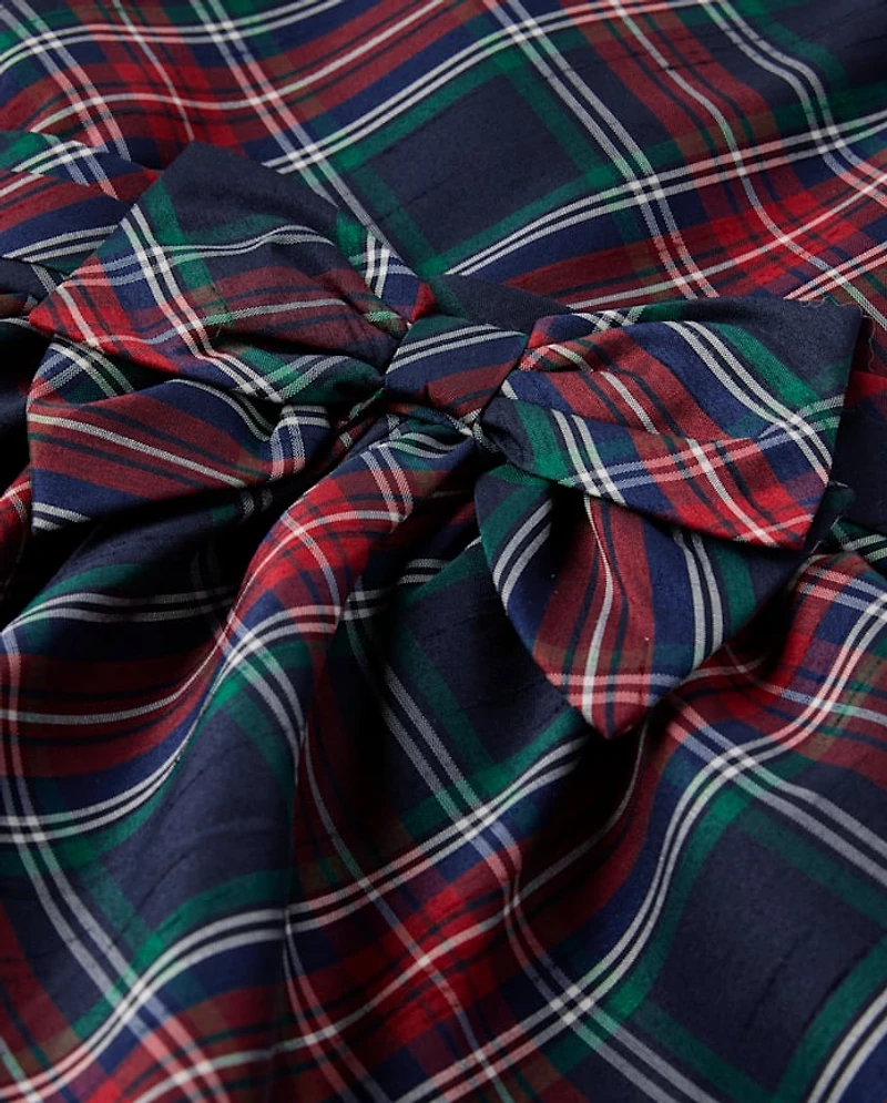 Girls Plaid Bow Ruffle Dress - Royal Christmas