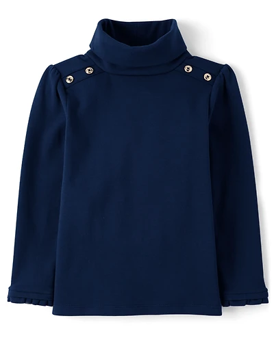 Girls Button Turtleneck Top - Little Essentials