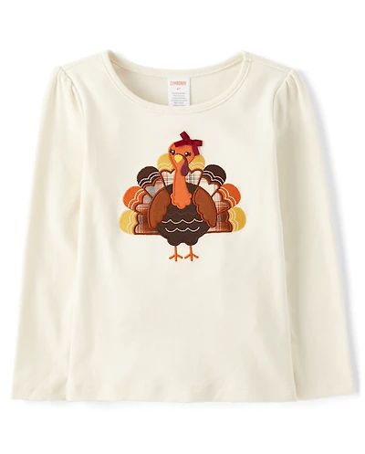 Haut brodé dinde pour fille - Aventures d'automne