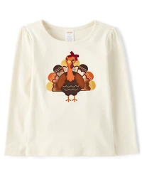 Haut brodé dinde pour fille - Aventures d'automne