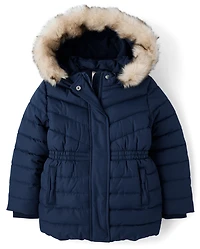 Girls Long Puffer Jacket - Little Essentials