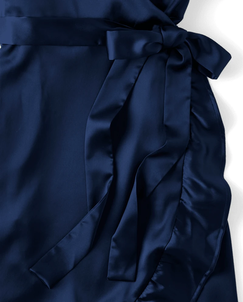 Womens Mommy And Me Ruffle Wrap Dress - Royal Christmas