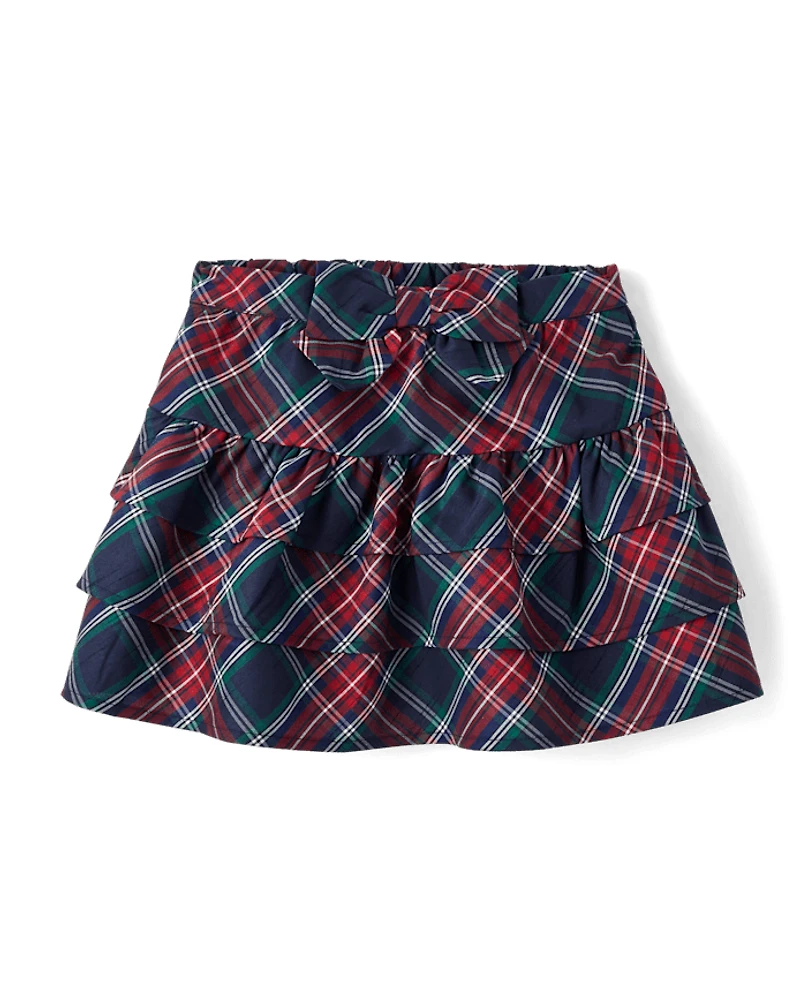 Girls Plaid Tiered Skirt - Royal Christmas