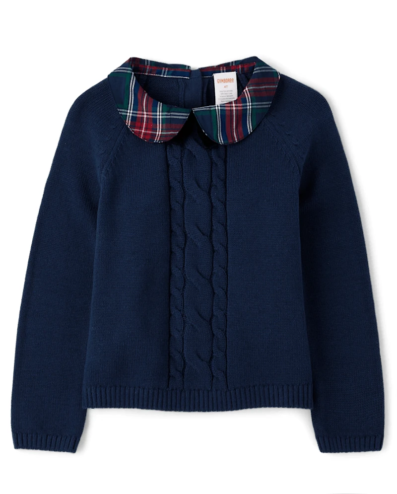 Girls Bow Cable Knit Sweater - Royal Christmas