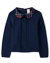 Girls Bow Cable Knit Sweater - Royal Christmas