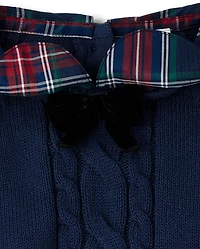 Girls Bow Cable Knit Sweater - Royal Christmas