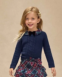 Girls Bow Cable Knit Sweater - Royal Christmas
