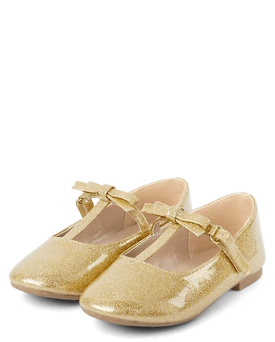Girls Glitter T Strap Ballet Flats