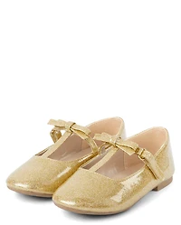 Girls Glitter T Strap Ballet Flats