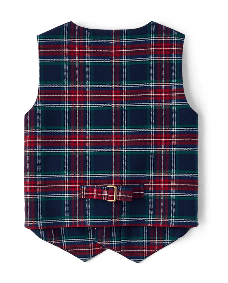 Boys Plaid Suit Vest - Royal Christmas