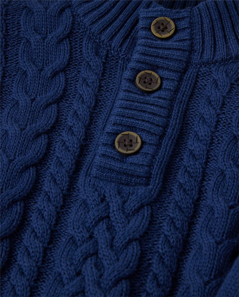 Boys Cable Knit Turtleneck Sweater - Royal Christmas