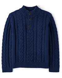 Boys Cable Knit Turtleneck Sweater - Royal Christmas