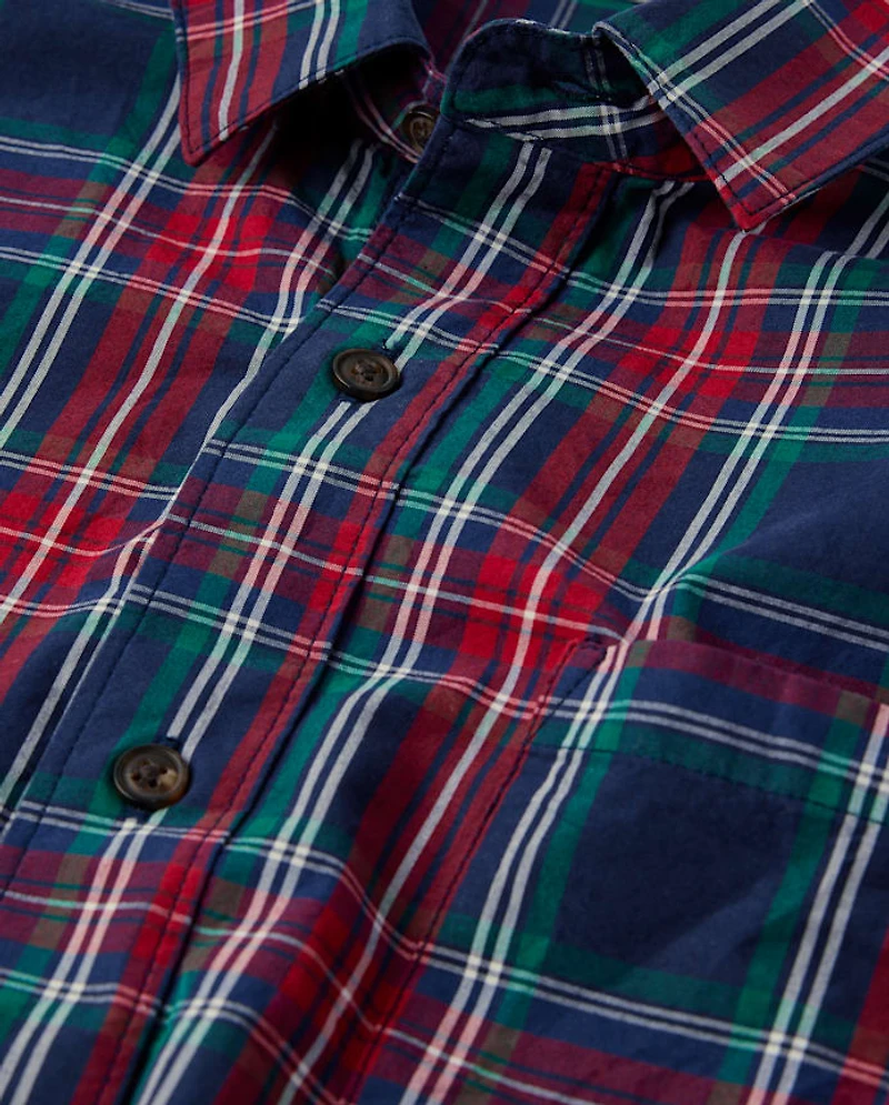 Mens Matching Family Plaid Poplin Button Up Shirt - Royal Christmas