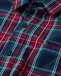Mens Matching Family Plaid Poplin Button Up Shirt - Royal Christmas