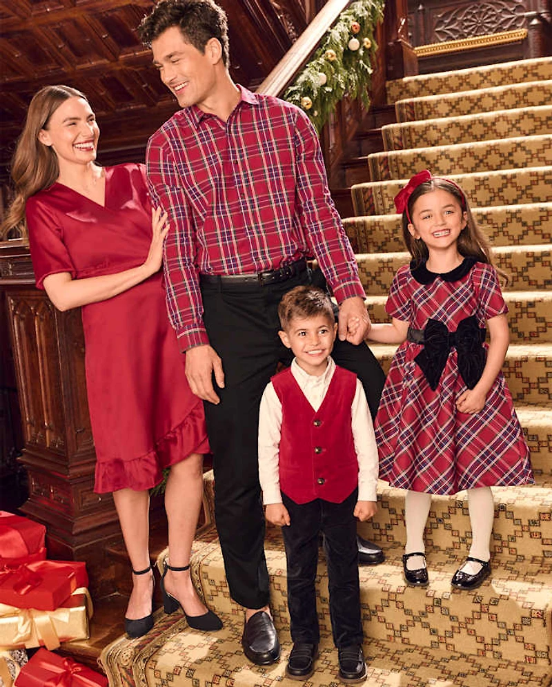 Mens Matching Family Plaid Poplin Button Up Shirt