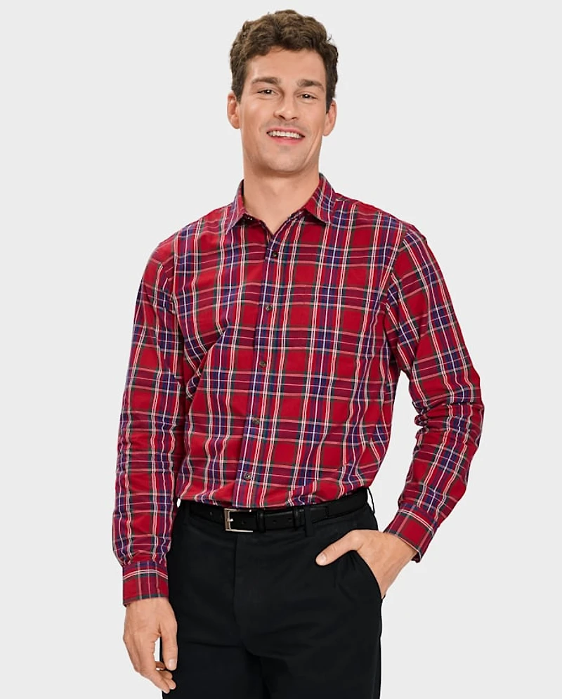 Mens Matching Family Plaid Poplin Button Up Shirt
