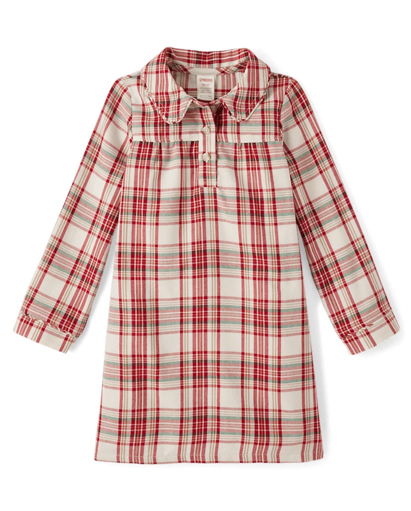 Girls Matching Family Plaid Flannel Nightgown