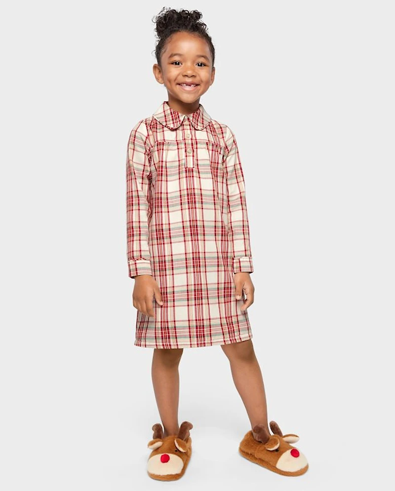 Chemise de nuit en flanelle à carreaux assortie pour filles