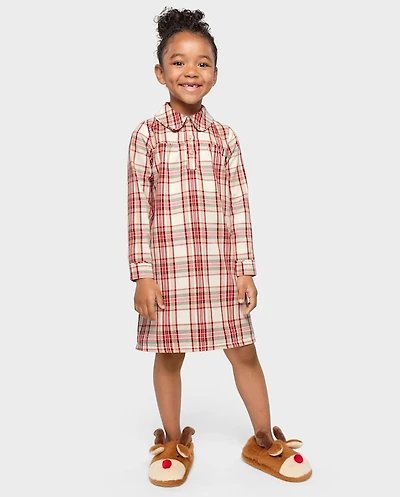 Chemise de nuit en flanelle à carreaux assortie pour filles